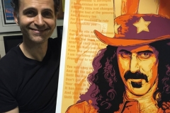 Dweezil Zappa with my print I did of his genius father.